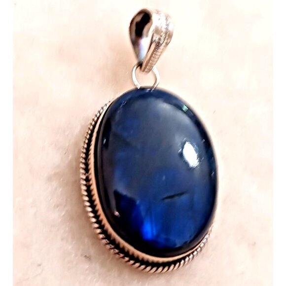 Labradorite Pendant Sterling Large Blue Flash (1145) - Picture 1 of 5